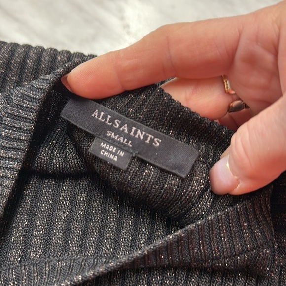 AllSaints Kowlo Shine Metallic Long Sleeve Cropped Sweater Size Small - Picture 4 of 12